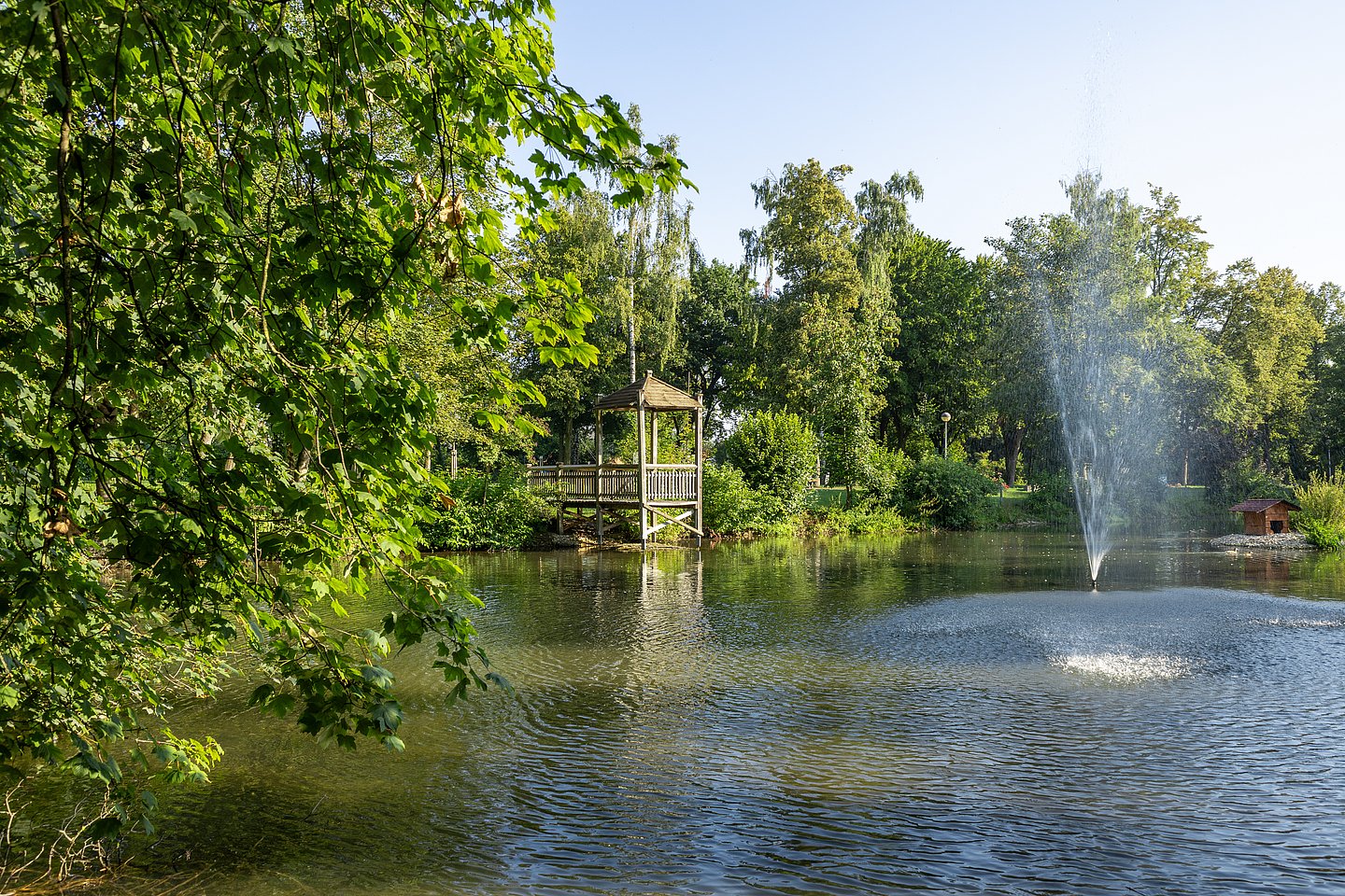 Springbrunnen im Teich des Schnellepark in Gundelfingen