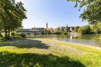 Blick über die Donau und Donaubrücke auf Lauingen Blick über die Donau und Donaubrücke auf Lauingen