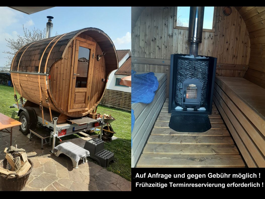 Optional Saunafass gegen Gebühr und nach Verfügbarkeit möglich / Reservierung erforderlich, mindestens ca. 14 Tage zuvor