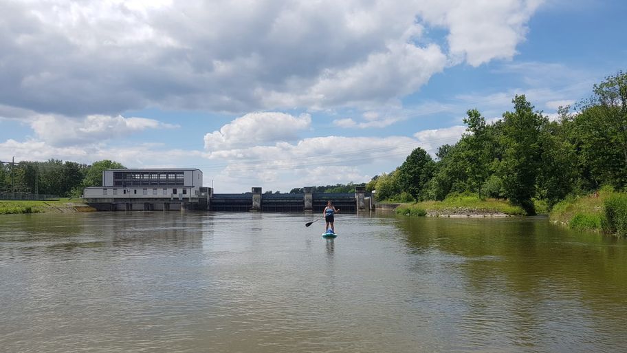Unterwegs mit dem Supboard auf der Donau.