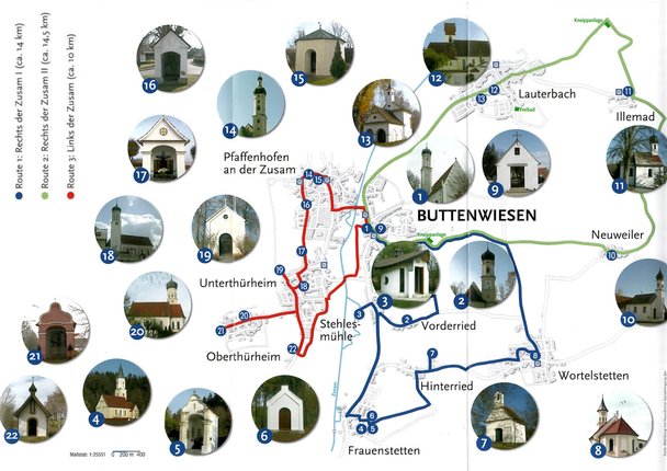 Kirchen- und Kapellenweg Buttenwiesen Karte