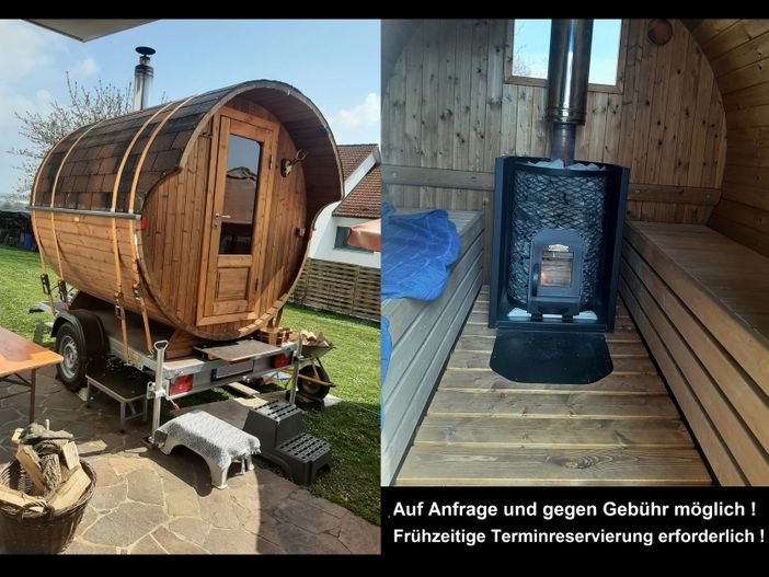 Optional Saunafass gegen Gebühr und nach Verfügbarkeit möglich / Reservierung erforderlich, mindestens ca. 14 Tage zuvor