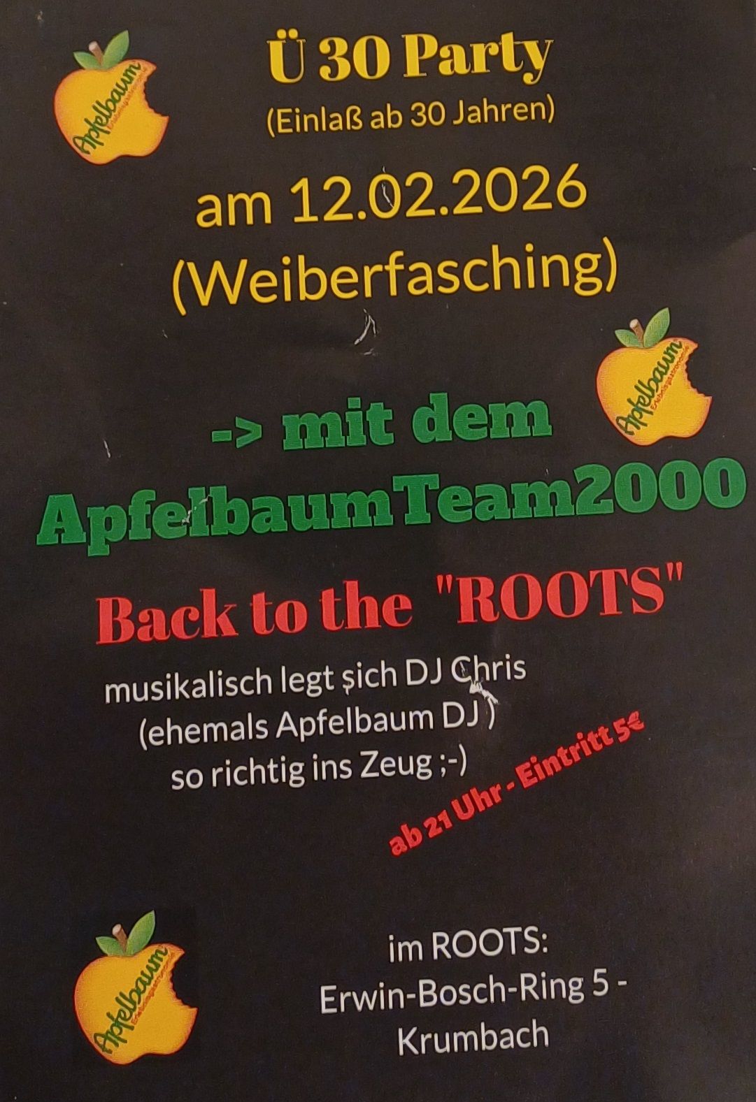 Ü30 Party am Weiberfasching mit Apfelbaum Team2000